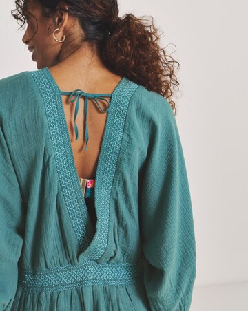 Shirred Detail Long Sleeve Plunge Beach Playsuit
