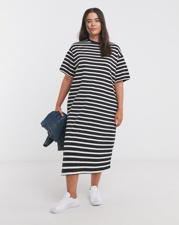 Mono Stripe Cotton Jersey Midi T-Shirt Dress