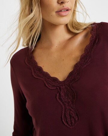 Burgundy Cosy Long Sleeve Lace V Neck Top