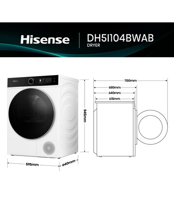 Hisense Power Steam 5i Series DH5I104BWAB WiFi-enabled 10kg Tumble Dryer - White