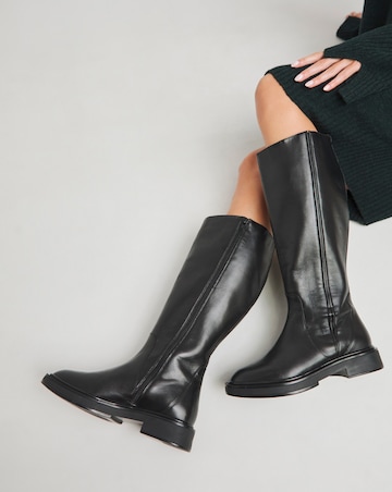 Andy Leather Stretch Seam Knee High Flat Boots Wide E Fit Super Curvy Calf
