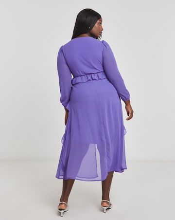 Occasion Purple Long Sleeve Frill Tiered Maxi Dress