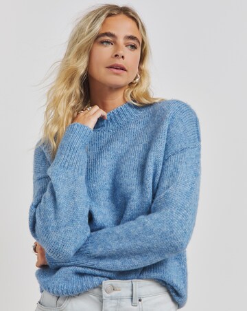 Blue Exposed Seam Mock Neck Jumper