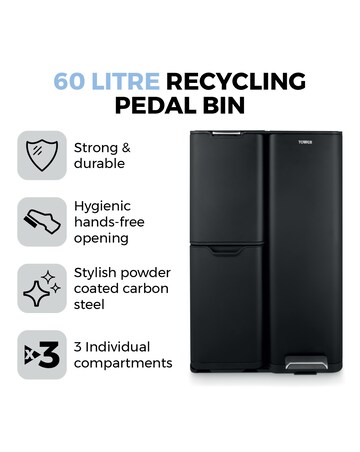 Tower 60L Recycling Bin with 3 Individual Compartments