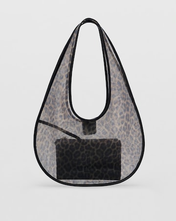 Mango Leopard Print Mesh Shoulder Bag