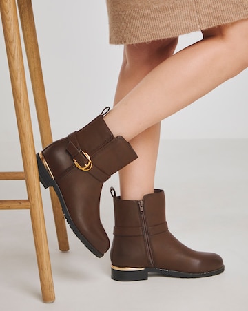 Heavenly Soles Indi Ankle Boots With Buckle Strap - Wide Fit (E)
