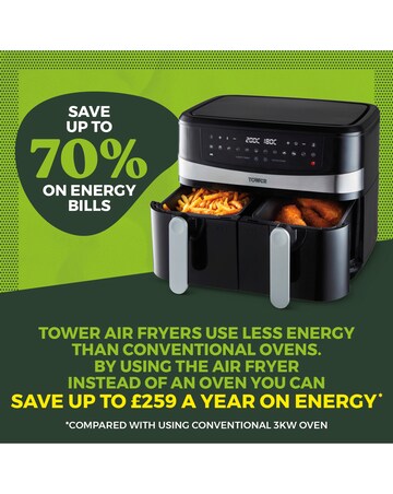 Tower 2x 4.5Litre 1600W Vortex Black Dual Basket Digital Air Fryer T17088