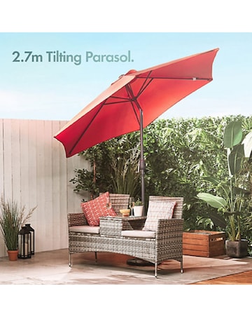 VonHaus Burnt Orange 2.7m Steel Garden Parasol with 12kg Base