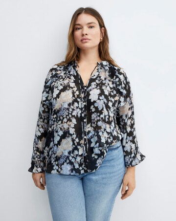 Mango Floral Tie Neck Flowy Blouse