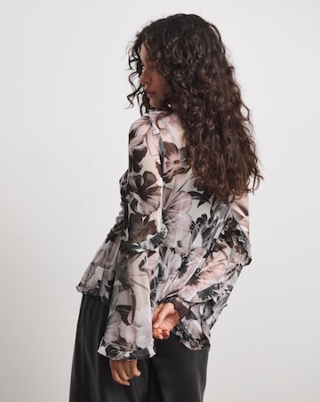 Joanna Hope Mesh Ruffle Blouse