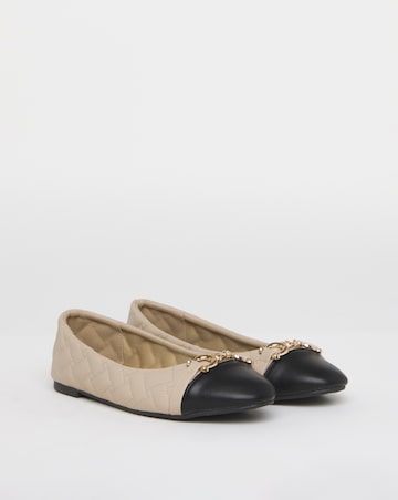 Ari Quilted Ballerinas With Trim - Wide Fit (E)