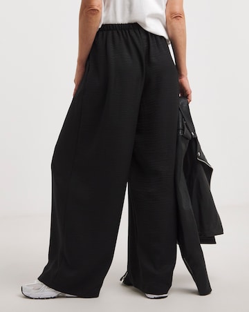 Black Herringbone Wide Leg Pull On Trouser