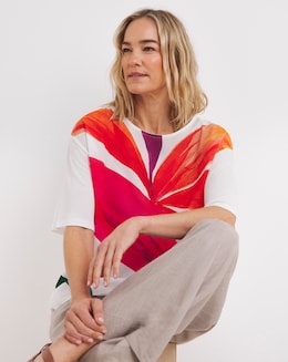 Floral Woven Front Jersey Back T-Shirt