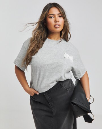 Grey Marl Lace Bow T-Shirt