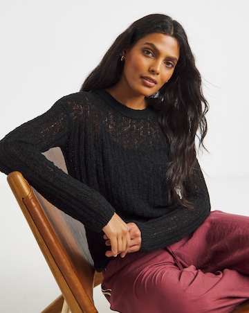 Simply Be Black Hole Knit Crew Neck Jumper