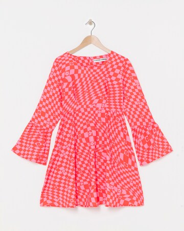 Twisted Wunder Pink Flower Check Flared Sleeve Mini Dress