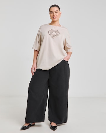 Simply Be Oatmeal Cut Work Oversized T-Shirt