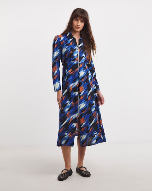 Long Sleeve Zip Front Shirt Dress