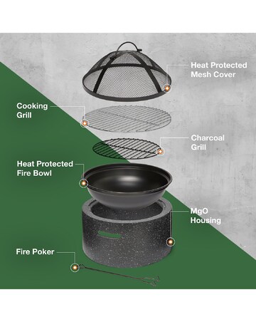 VonHaus Grey Round MgO Fire Pit