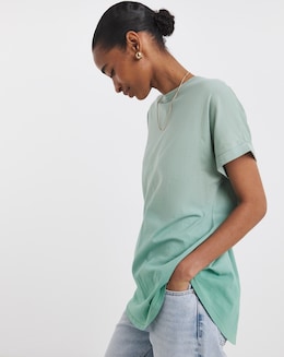 Pure Cotton Longline Short Sleeve Curved Hem