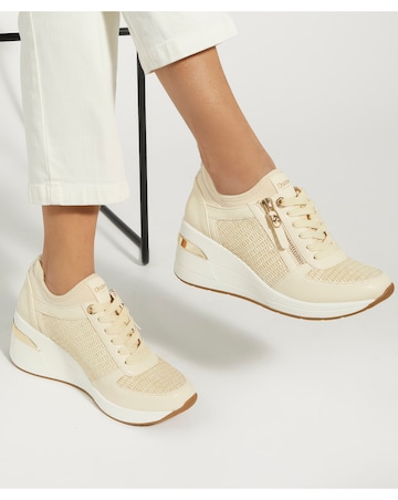 Dune Natural Eilin Wedge Lace-Up Trainers