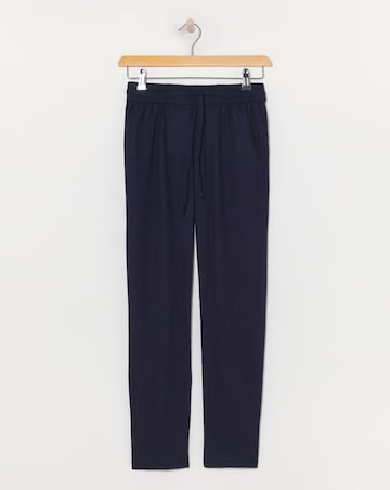 Navy Linen Mix Tapered Trousers