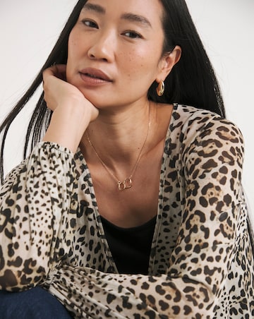 Leopard Print Mesh Tie Front Blouse