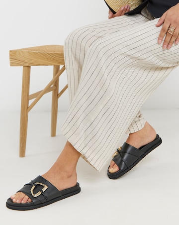 Utica Oversized Trim Leather Mule Sandals - Extra Wide Fit (EEE)