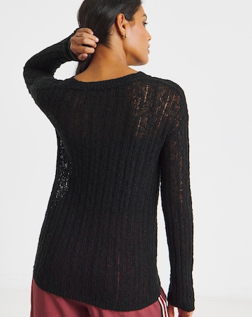 Simply Be Black Hole Knit Crew Neck Jumper