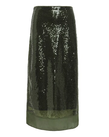 Green Sequin Column Skirt