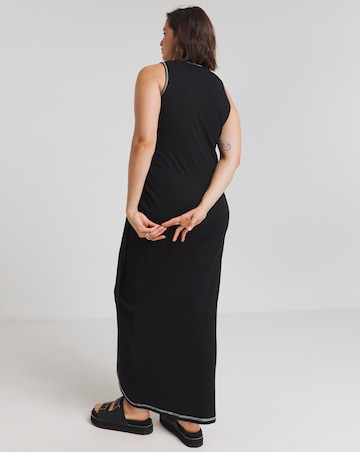 Black Exposed Seam Wrap Skirt Maxi Dress