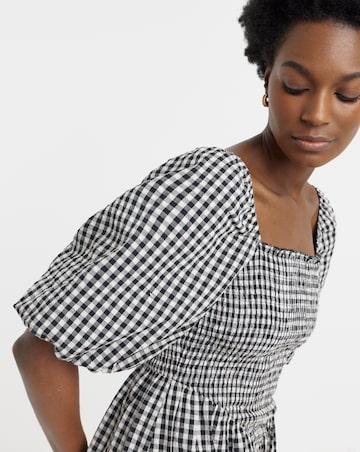 Check Shirred Dress