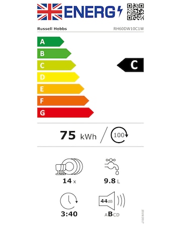 Russell Hobbs RH60DW10C1W Full Size Dishwasher - 14 Place Settings - White