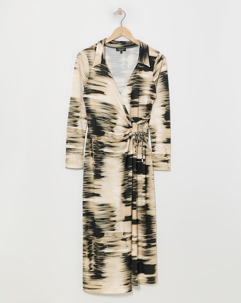 Blurred Stripe Wrap Shirt Dress