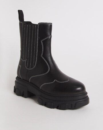 Hali Leather Embroidered Chunky Ankle Boots - Wide Fit (E)