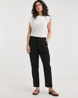 Black Linen Mix Slim Trousers