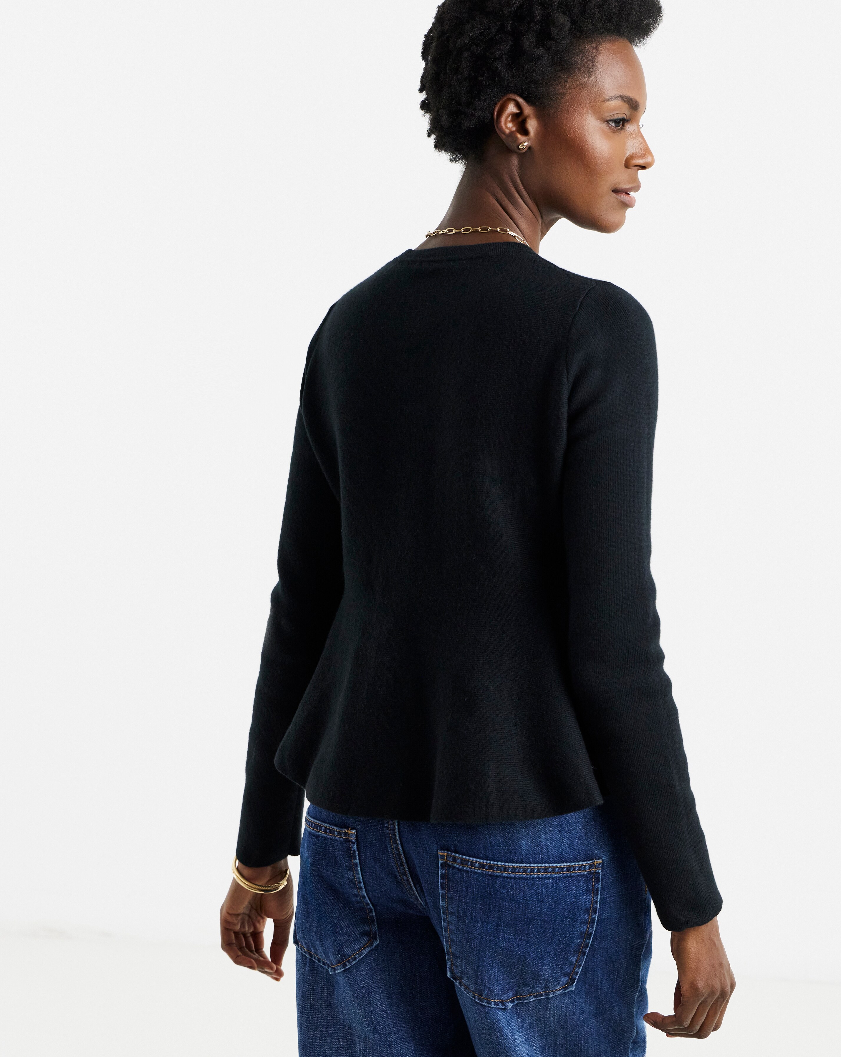 Round Neck Peplum Cardigan | Ambrose Wilson