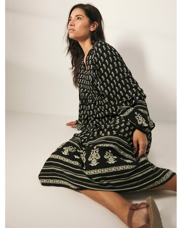 Border Print Batwing Smock Maxi Dress