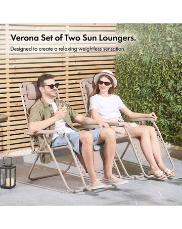 VonHaus Verona Taupe Zero Gravity Reclining Garden Chairs - Set of 2