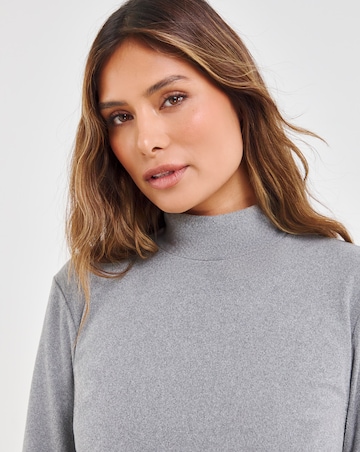 Pretty Secrets Thermal Brushed Fleece Turtle Neck Long Sleeve Top - Grey