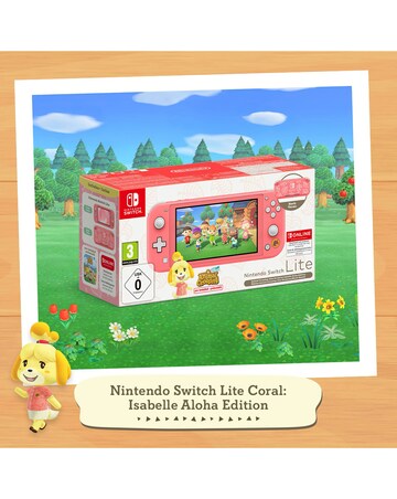Nintendo Switch Lite Coral Isabelle Aloha Edition & 12 Months Switch Online