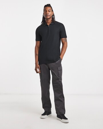 Lyle & Scott Short Sleeve Ottoman Half Zip Polo - Black