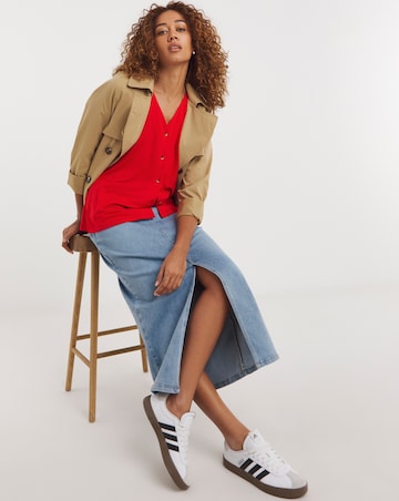 Red Button Front Angel Sleeve Top