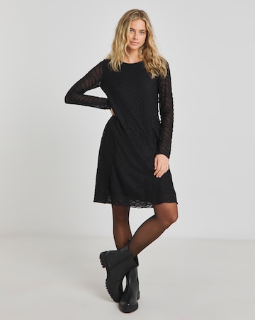 Black Textured Stretch Lace Dress with Bow Back