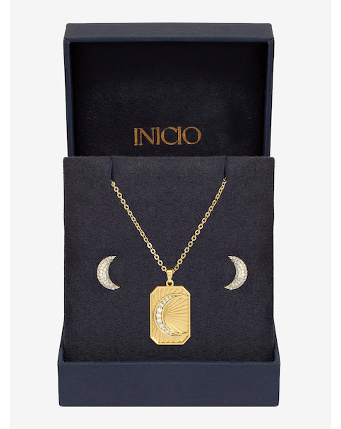Inicio Gold Plated and Pave Moon Set - Gift Box