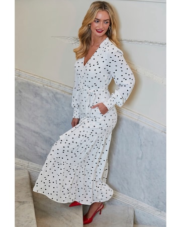 Sosandar Spot Flare Tie Waist Detail Dress