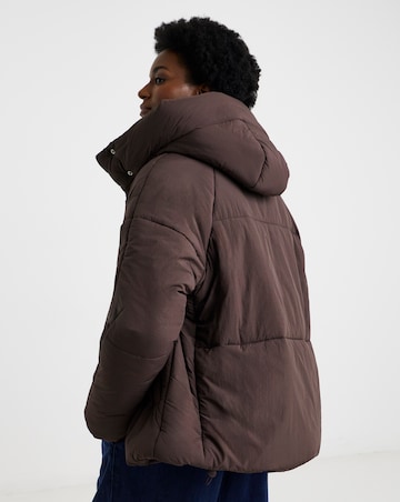Chocolate Funnel Neck Padded Coat