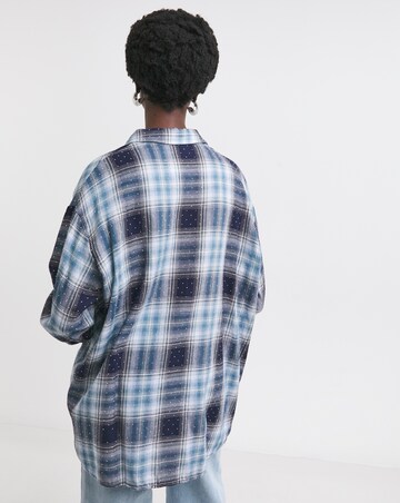 Womens Diamante Extreme Oversized Shirt - Blue Check