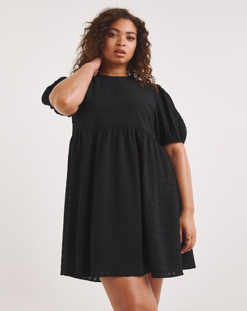 Black Textured Smock Dress