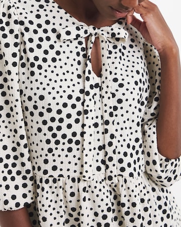 Mono Print Bow Blouson Peplum Top